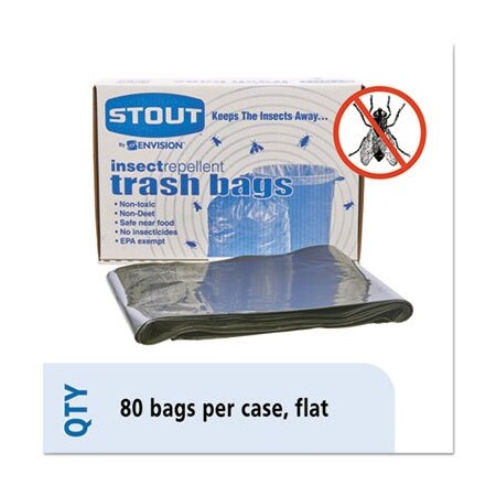 Stoutenvis INSECT-REPELLENT TRASH BAGS, 35 GAL, 2 MIL, 33in X 45in, BLACK, 80PK P3345K20